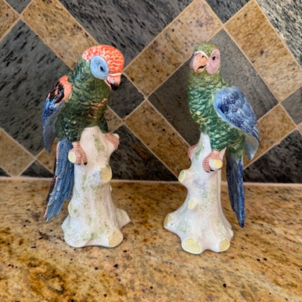 Vintage Chelsea House Porcelain Parakeet Pair